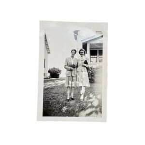 Vtg Ladies Posing in Front of House Original Monochrome Photography Found